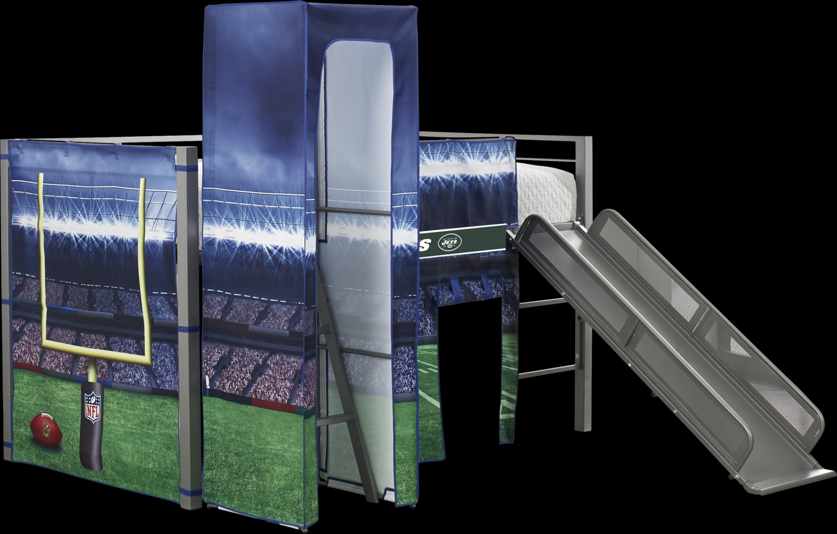 NFL 50 Yards New York Jets Silver Jr. Tent Loft Bed with Slide and Tower - Thumbnail - Image 3