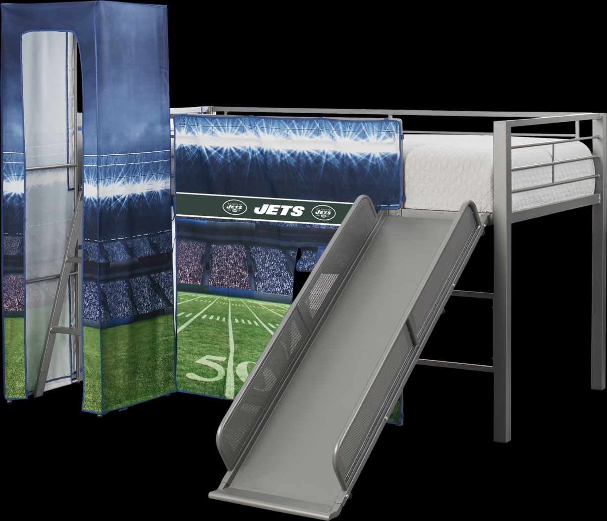 NFL 50 Yards New York Jets Silver Jr. Tent Loft Bed with Slide and Tower - Thumbnail - Image 4