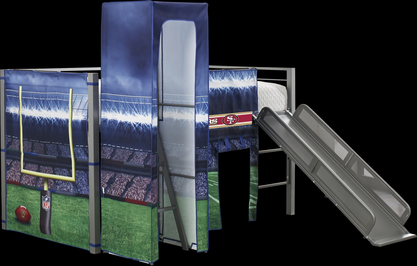 NFL 50 Yards San Francisco 49ers Silver Jr. Tent Loft Bed with Slide and Tower - Thumbnail - Image 3