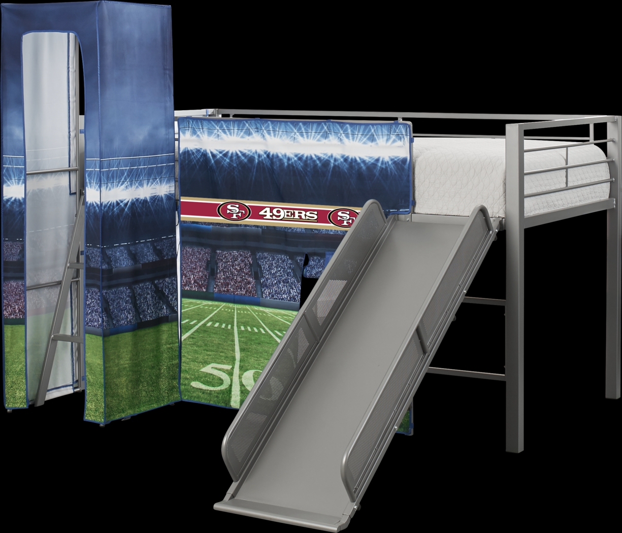 NFL 50 Yards San Francisco 49ers Silver Jr. Tent Loft Bed with Slide and Tower - Thumbnail - Image 4