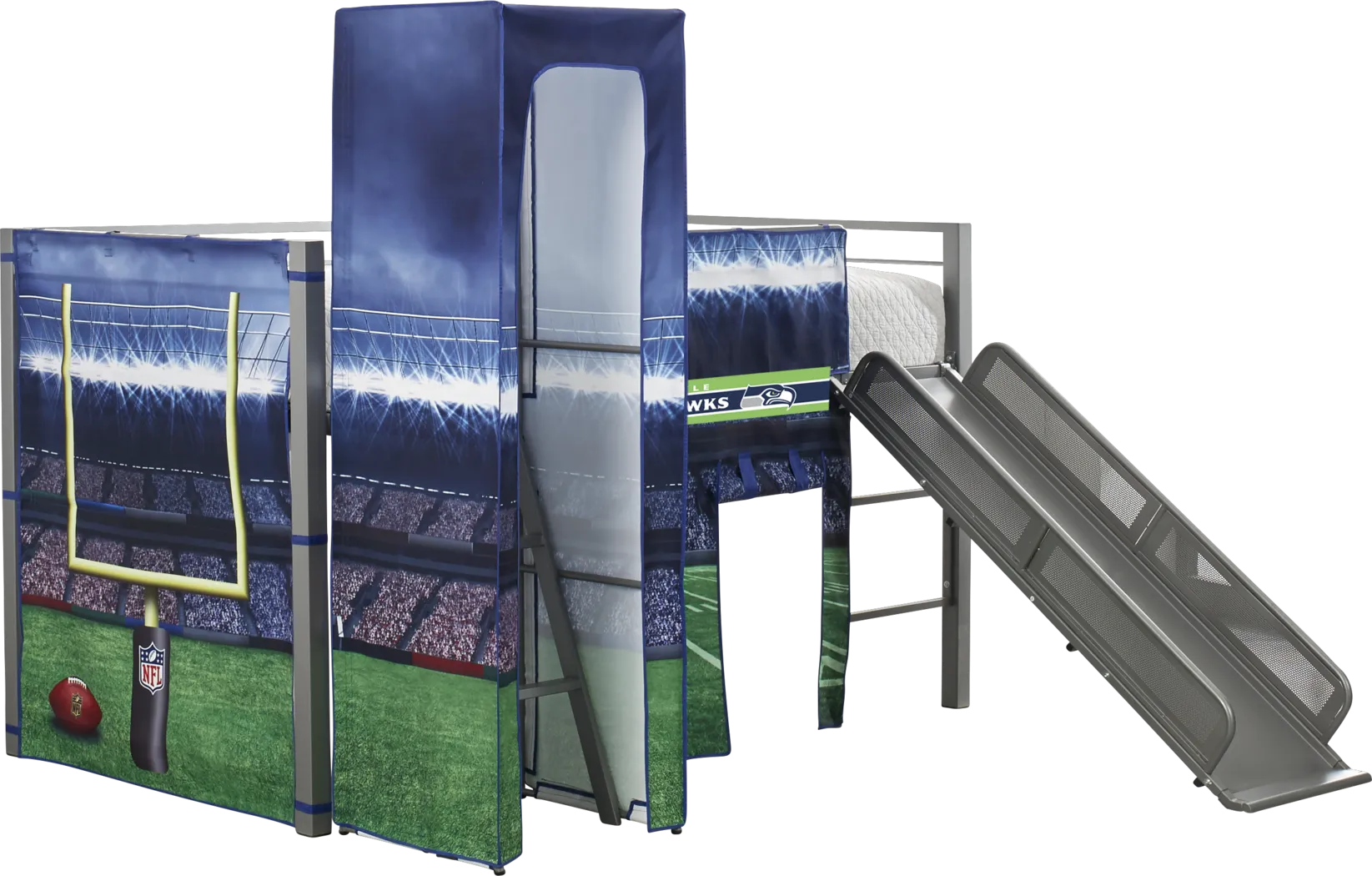 NFL 50 Yards Seattle Seahawks Silver Jr. Tent Loft Bed with Slide and Tower - Thumbnail - Image 3