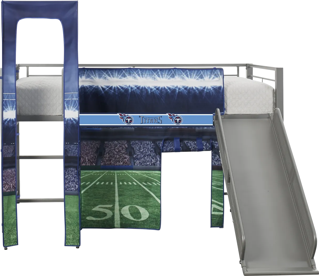 NFL 50 Yards Tennessee Titans Silver Jr. Tent Loft Bed with Slide and Tower - Thumbnail - Image 1