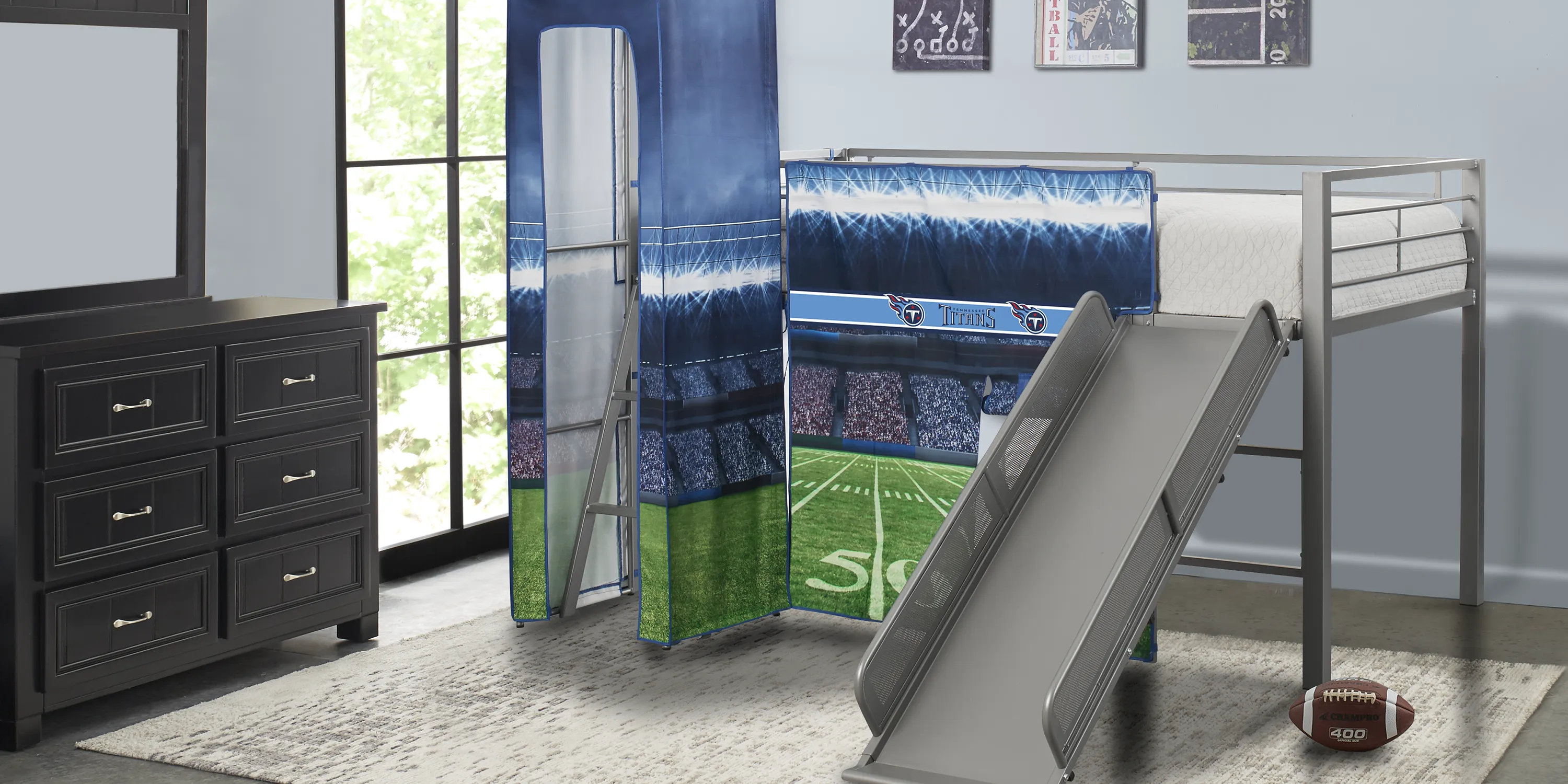 NFL 50 Yards Tennessee Titans Silver Jr. Tent Loft Bed with Slide and Tower - Thumbnail - Image 2