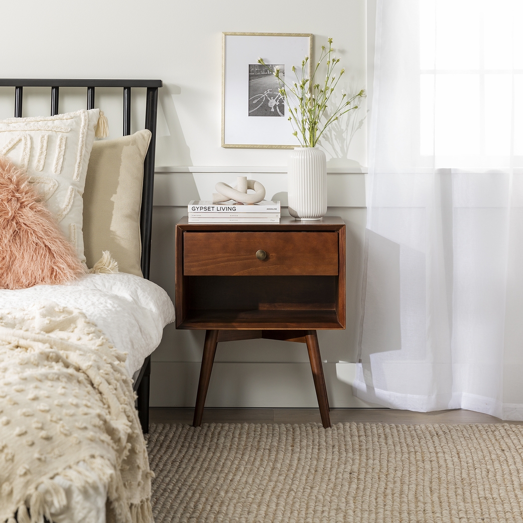 Niblic Walnut 1 Drawer Nightstand - Thumbnail - Image 2