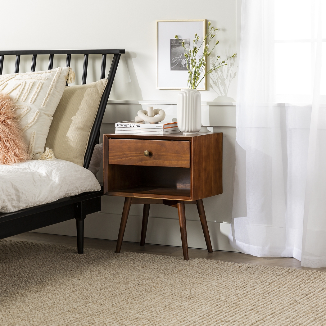 Niblic Walnut 1 Drawer Nightstand - Thumbnail - Image 3