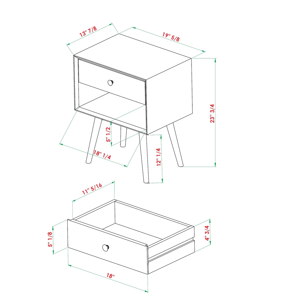 Niblic Walnut 1 Drawer Nightstand - Thumbnail - Image 8