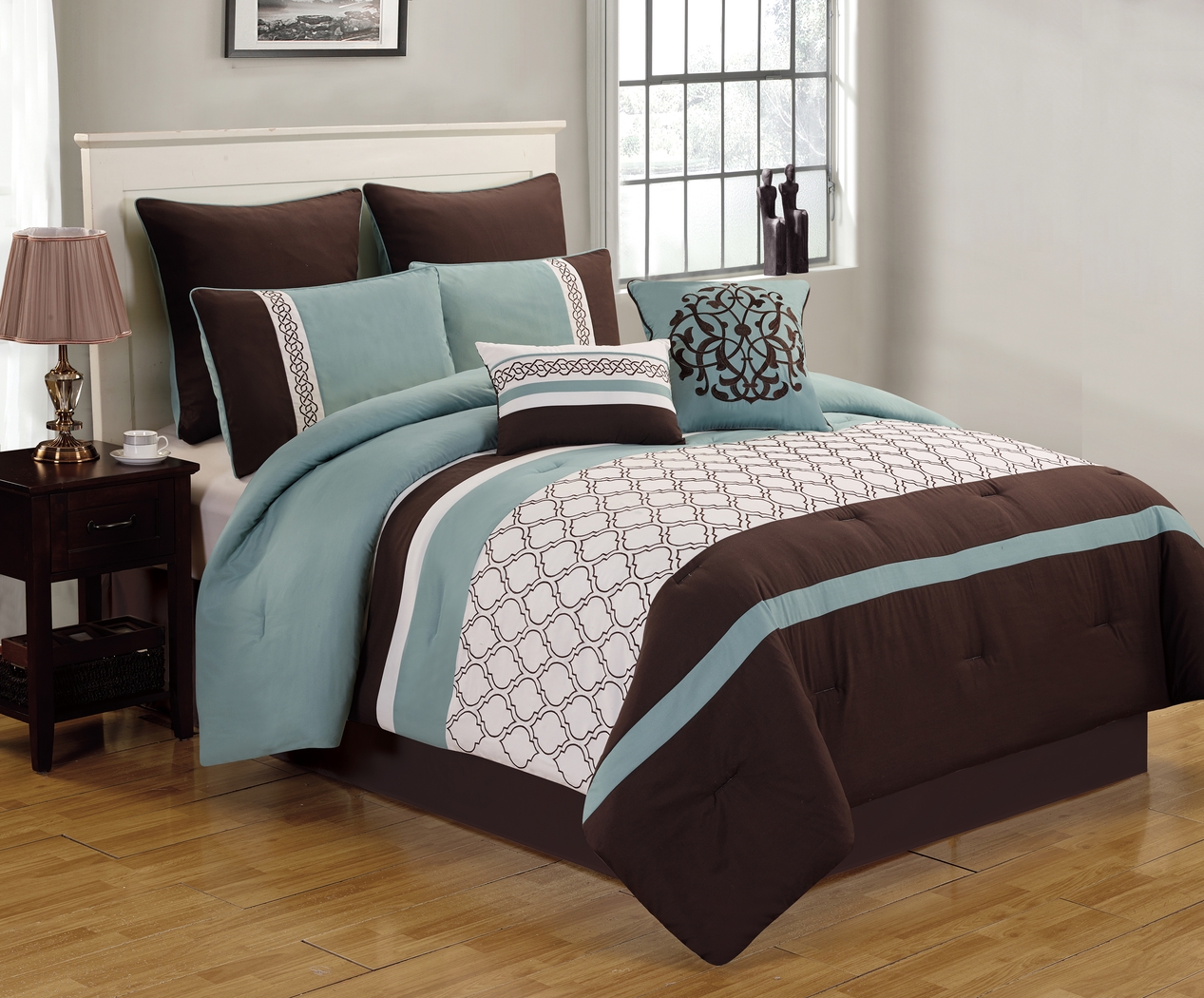 Nicolene Blue 8 Pc Queen Comforter Set - Thumbnail - Image 1