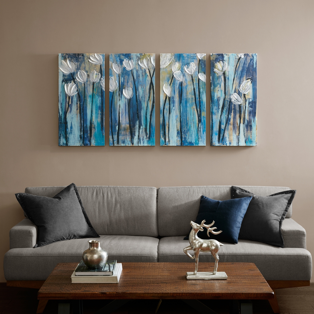 Night Blossom Blue Artwork, Set of 4 - Thumbnail - Image 2