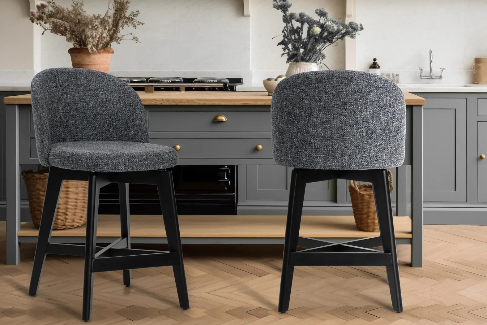 Nilesh Blue Counter Height Stool, Set of 2 - Thumbnail - Image 2