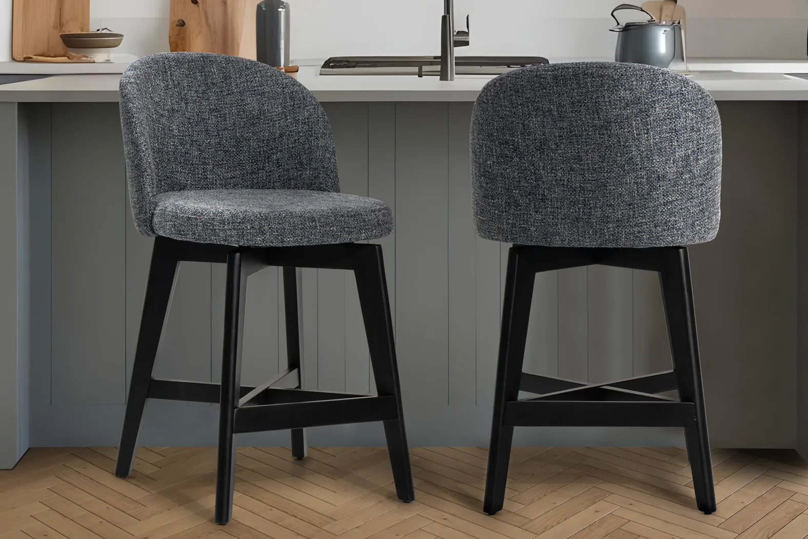 Nilesh Blue Counter Height Stool, Set of 2 - Thumbnail - Image 3