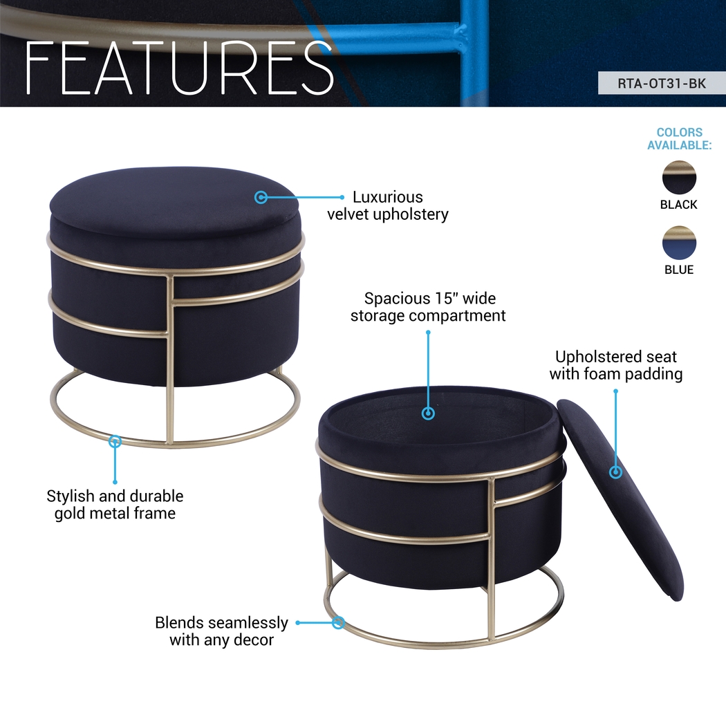 Niora Black Storage Ottoman - Thumbnail - Image 4