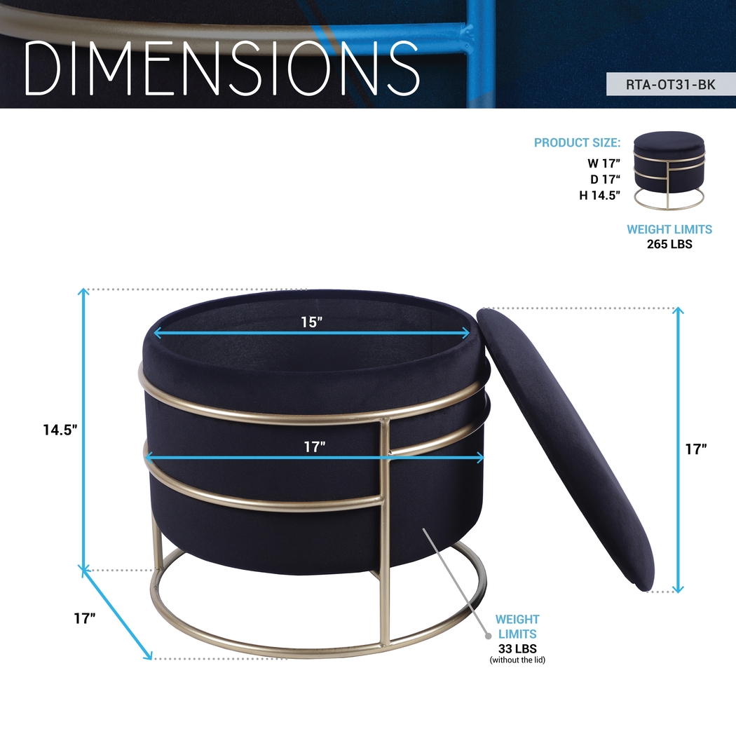 Niora Black Storage Ottoman - Thumbnail - Image 5