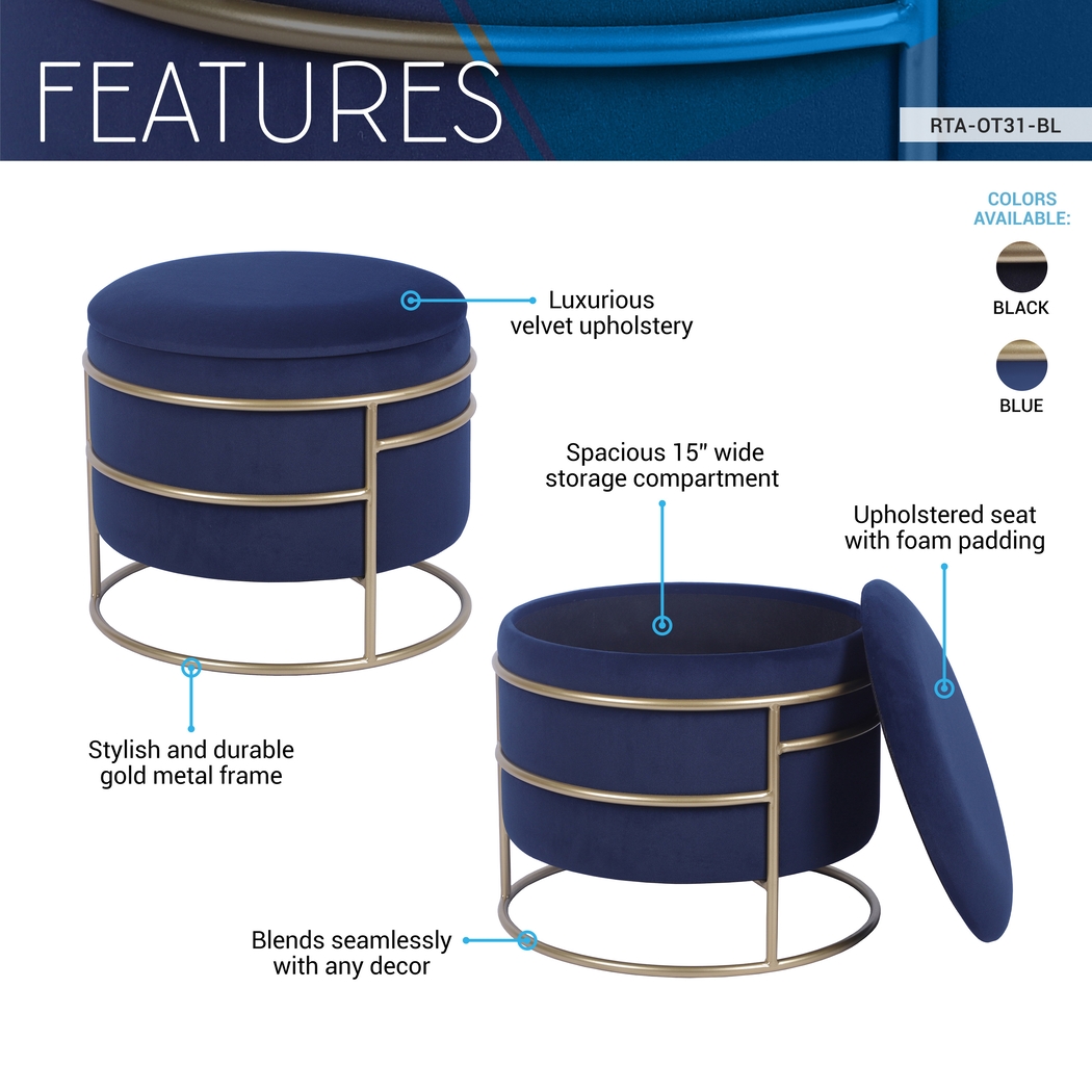 Niora Navy Storage Ottoman - Thumbnail - Image 4