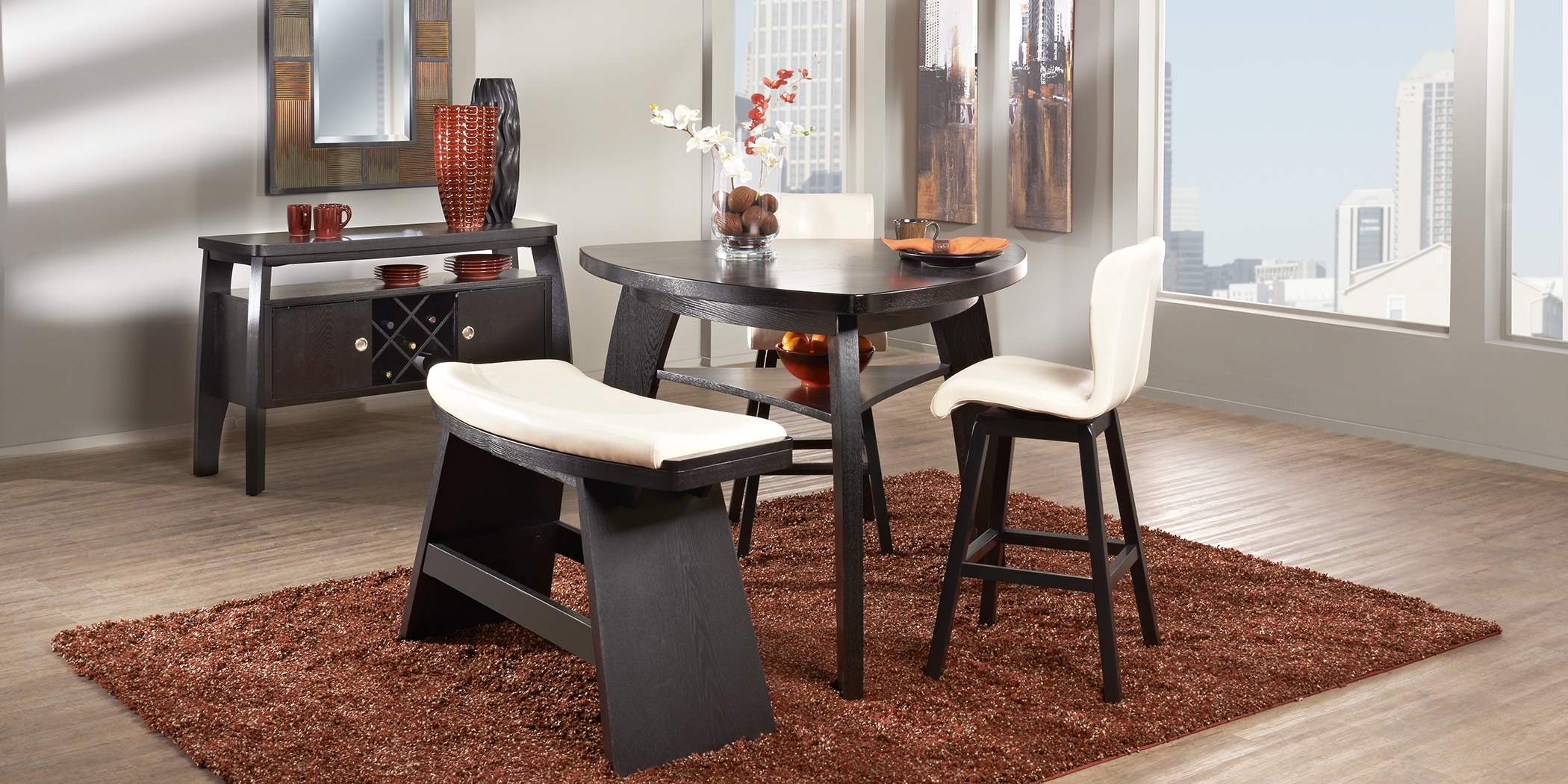 Noah Chocolate 4 Pc Bar Height Dining Room with Vanilla Barstools - Thumbnail - Image 2