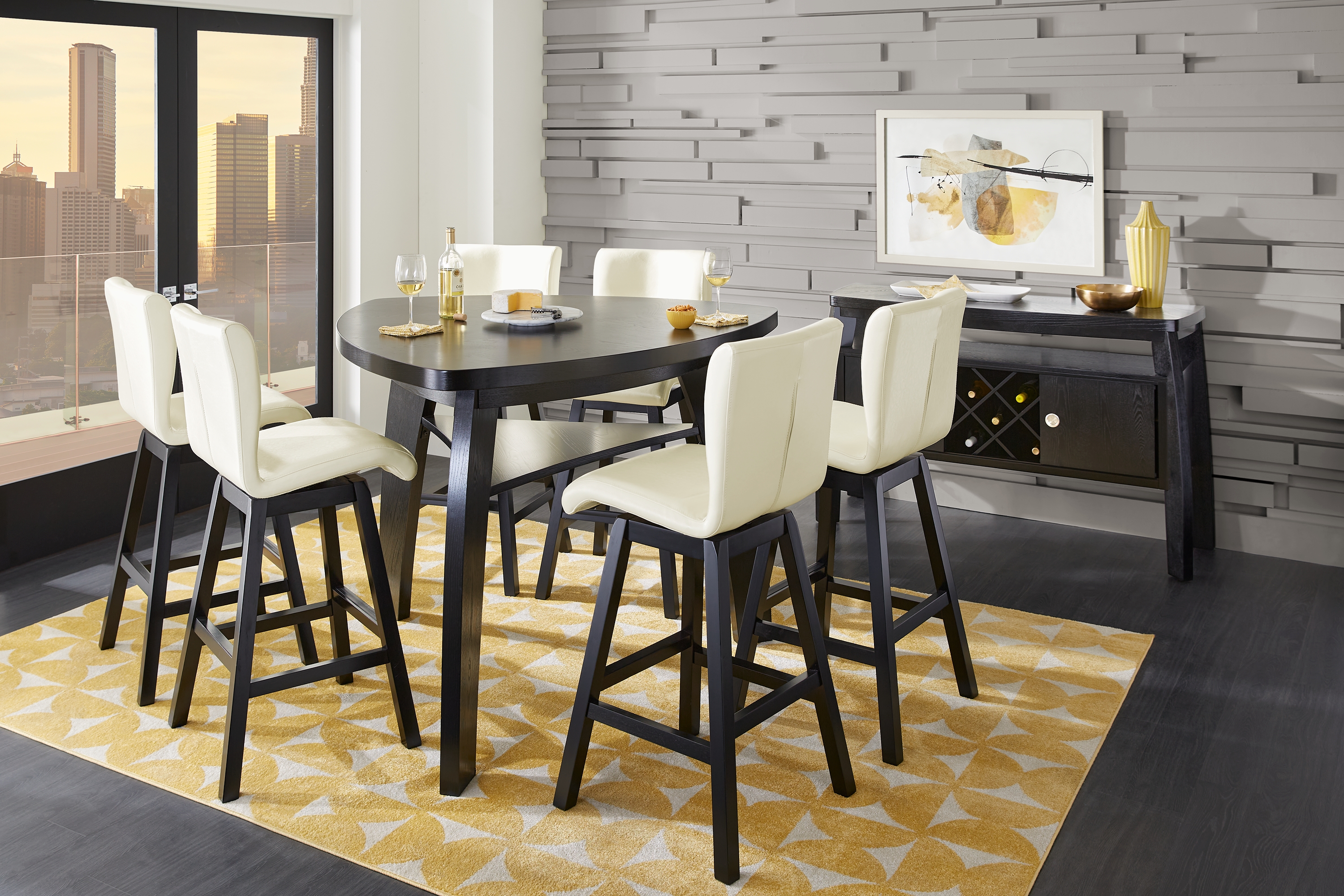 Noah Chocolate 7 Pc Bar Height Dining Room with Vanilla Barstools - Thumbnail - Image 1