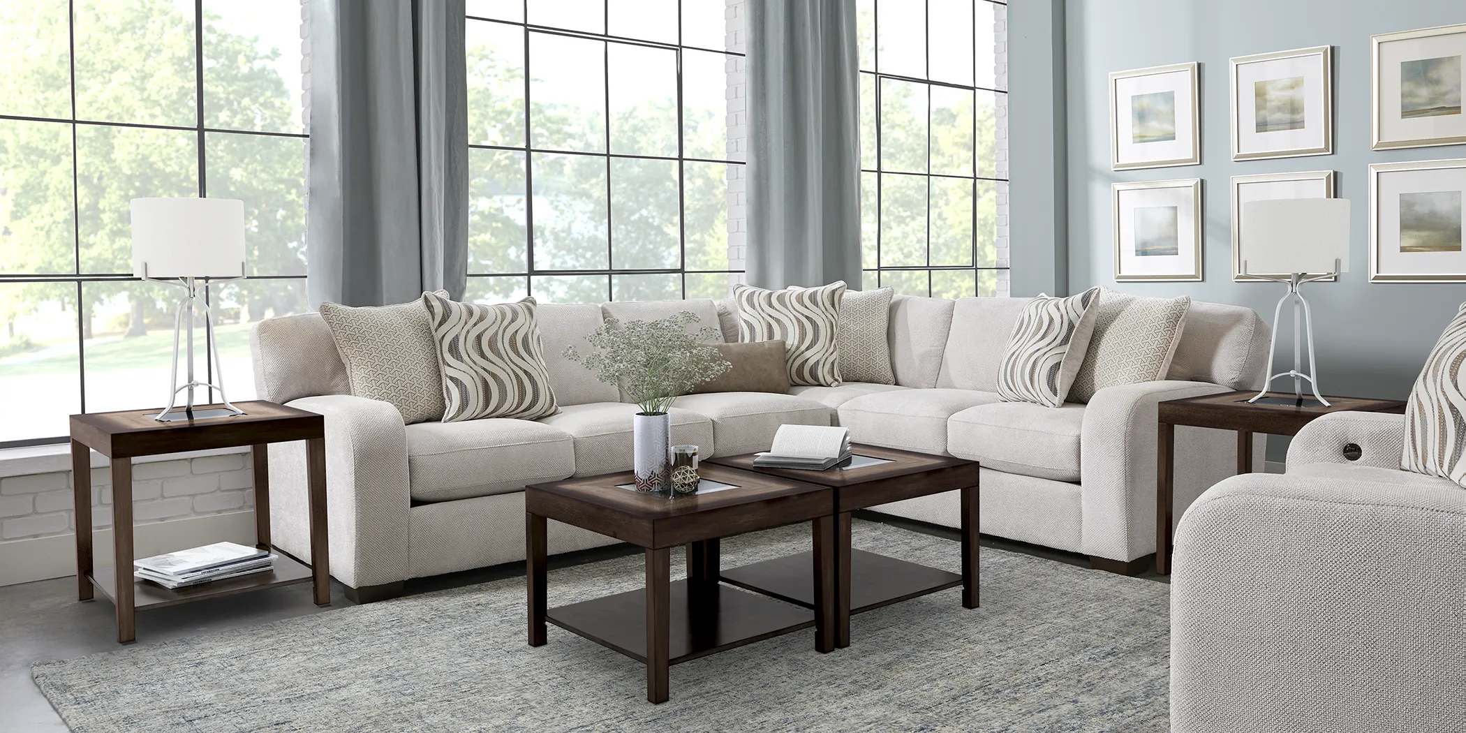 Nob Hill Beige 7 Pc Sectional Living Room - Thumbnail - Image 1