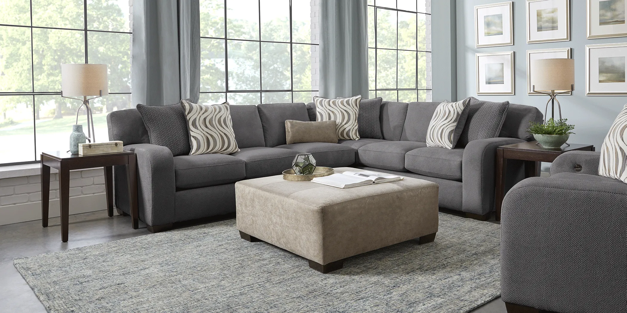 Nob Hill Gray 3 Pc Sectional Living Room - Thumbnail - Image 2