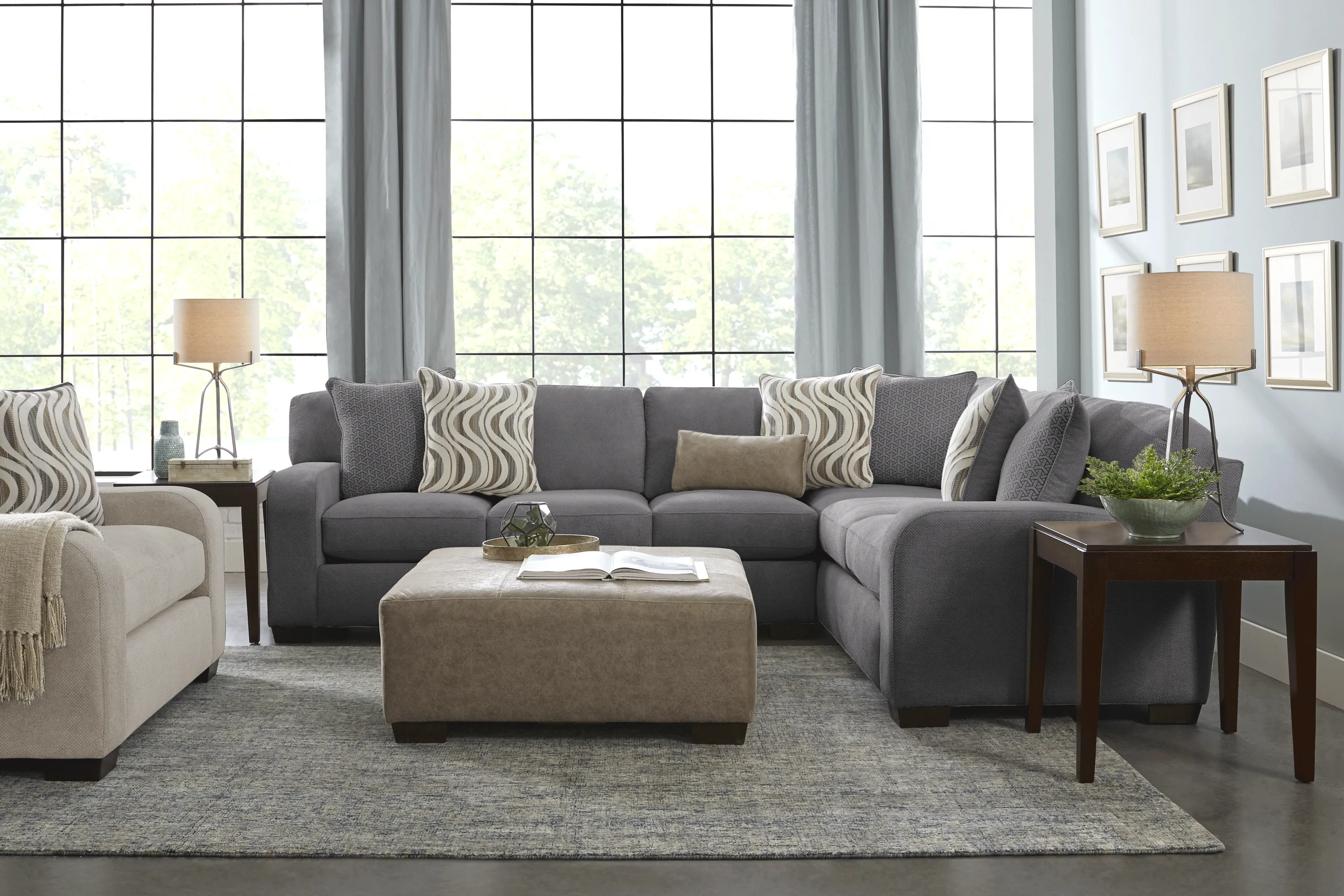 Nob Hill Gray 3 Pc Sectional Living Room - Thumbnail - Image 1