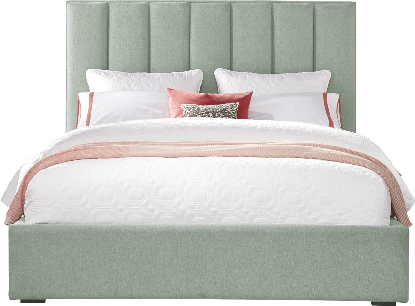 Ellery Way White 7 Pc King Bedroom with Mint Upholstered Bed - Thumbnail - Image 2