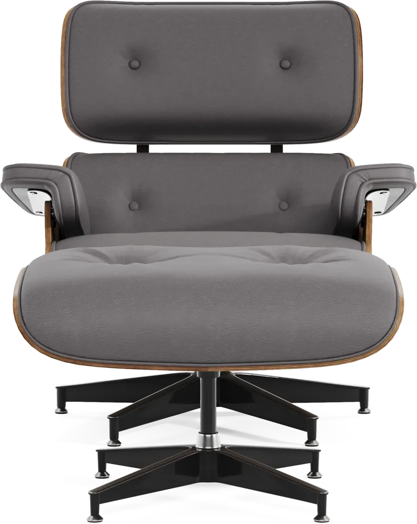 Nole Gray Leather Accent Chair with Ottoman - Thumbnail - Image 2