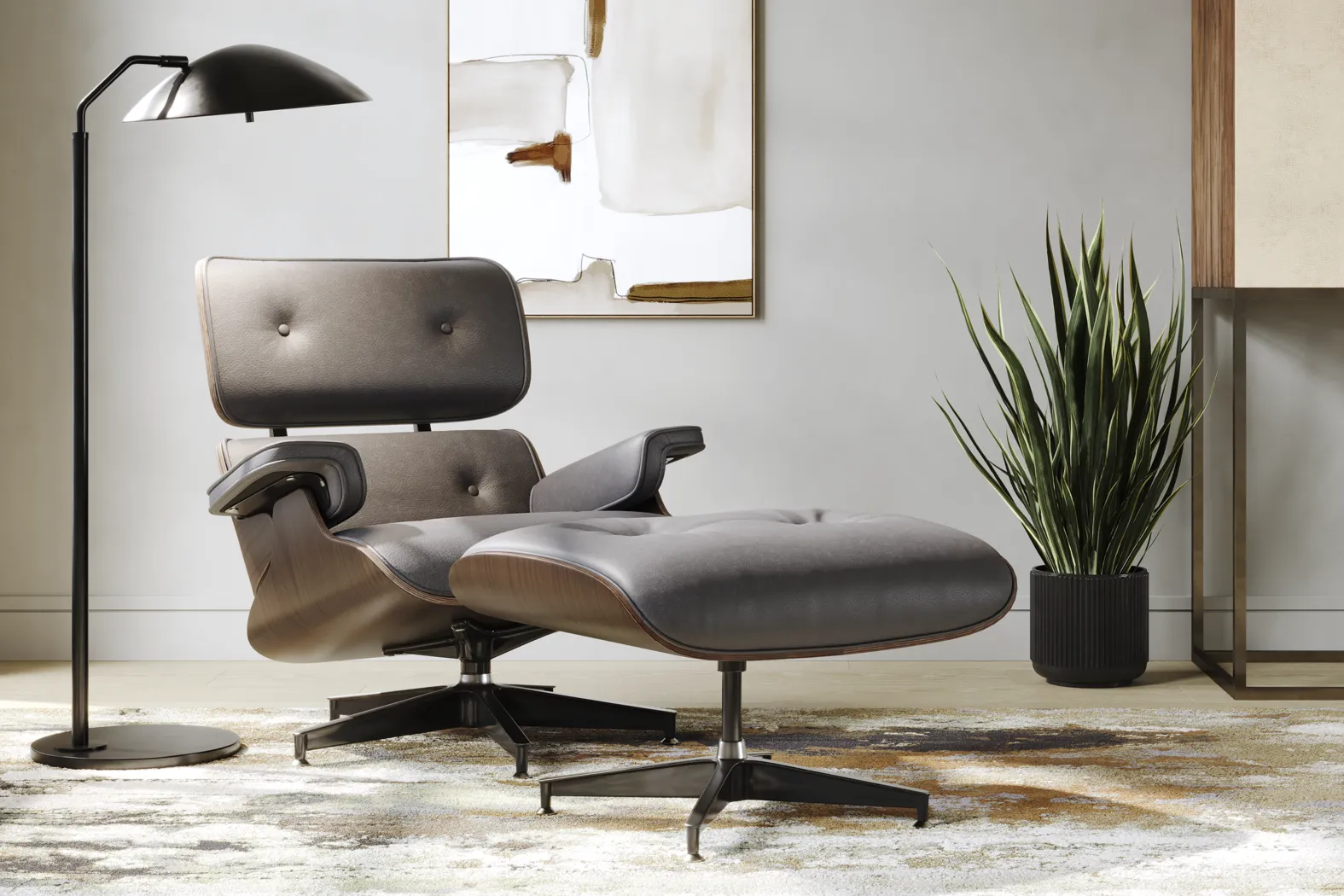 Nole Gray Leather Accent Chair with Ottoman - Thumbnail - Image 3