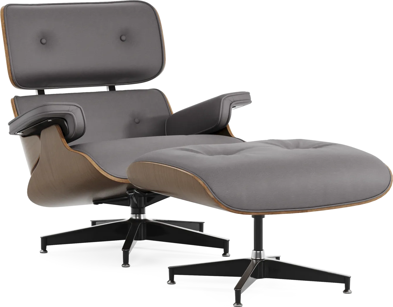 Nole Gray Leather Accent Chair with Ottoman - Thumbnail - Image 1