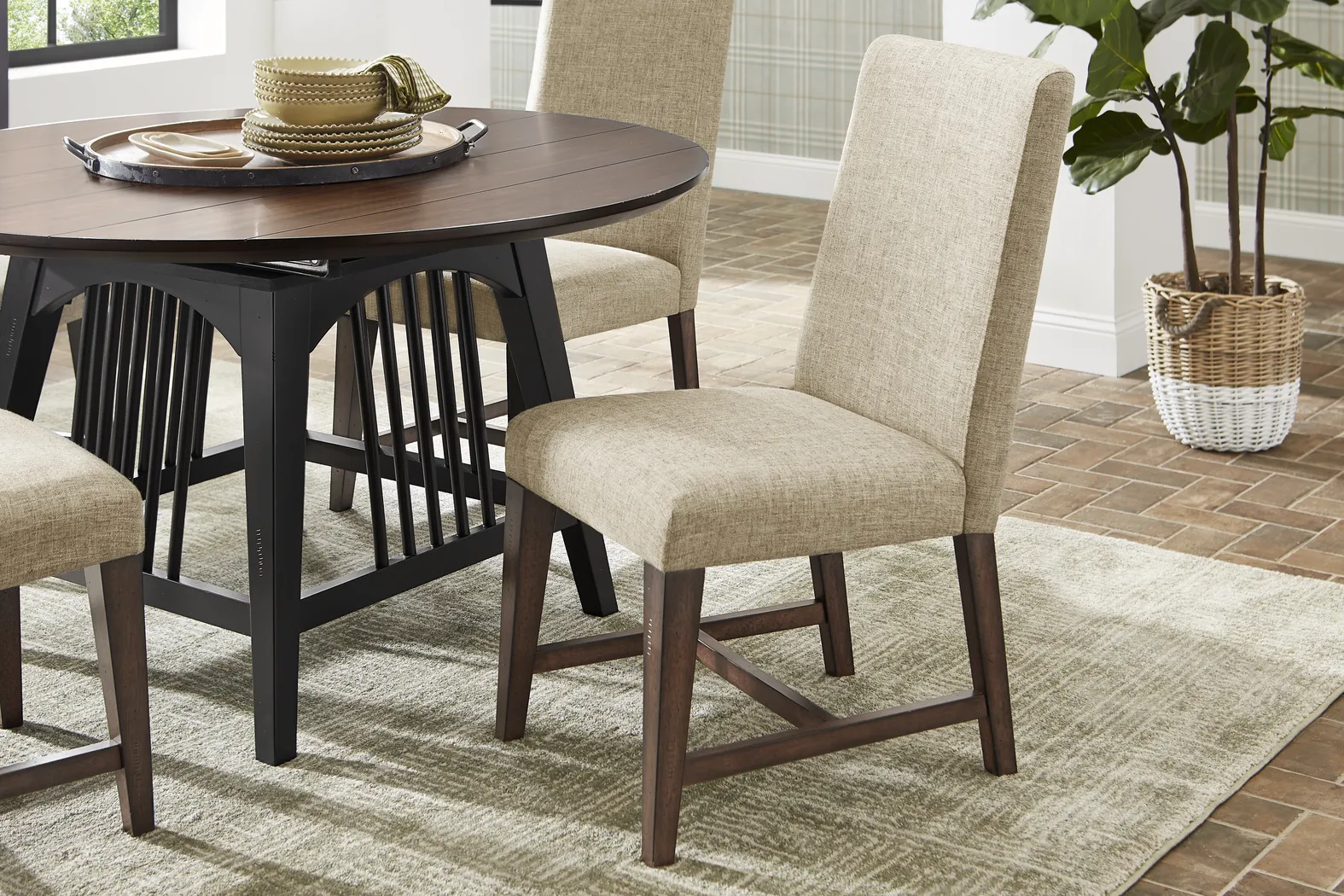 Northbrook Brown Cherry Finish 5 Pc Round Dining Room with Upholstered Chairs - Thumbnail - Image 5