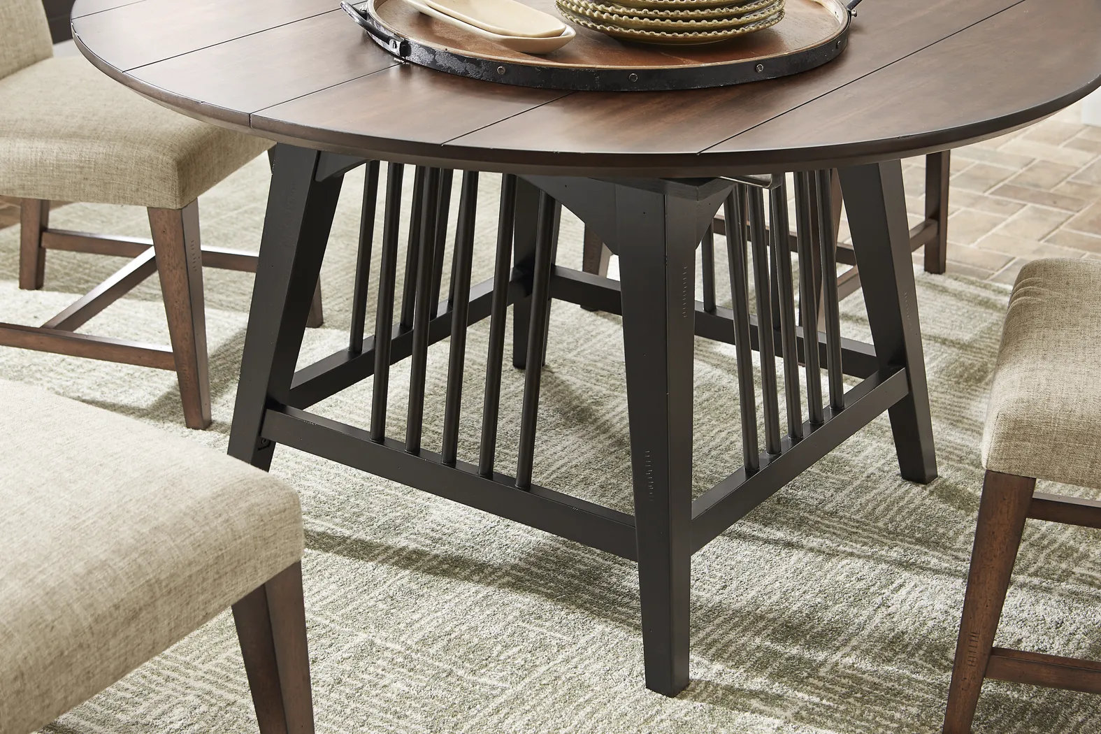 Northbrook Brown Cherry Finish 5 Pc Round Dining Room with Upholstered Chairs - Thumbnail - Image 6