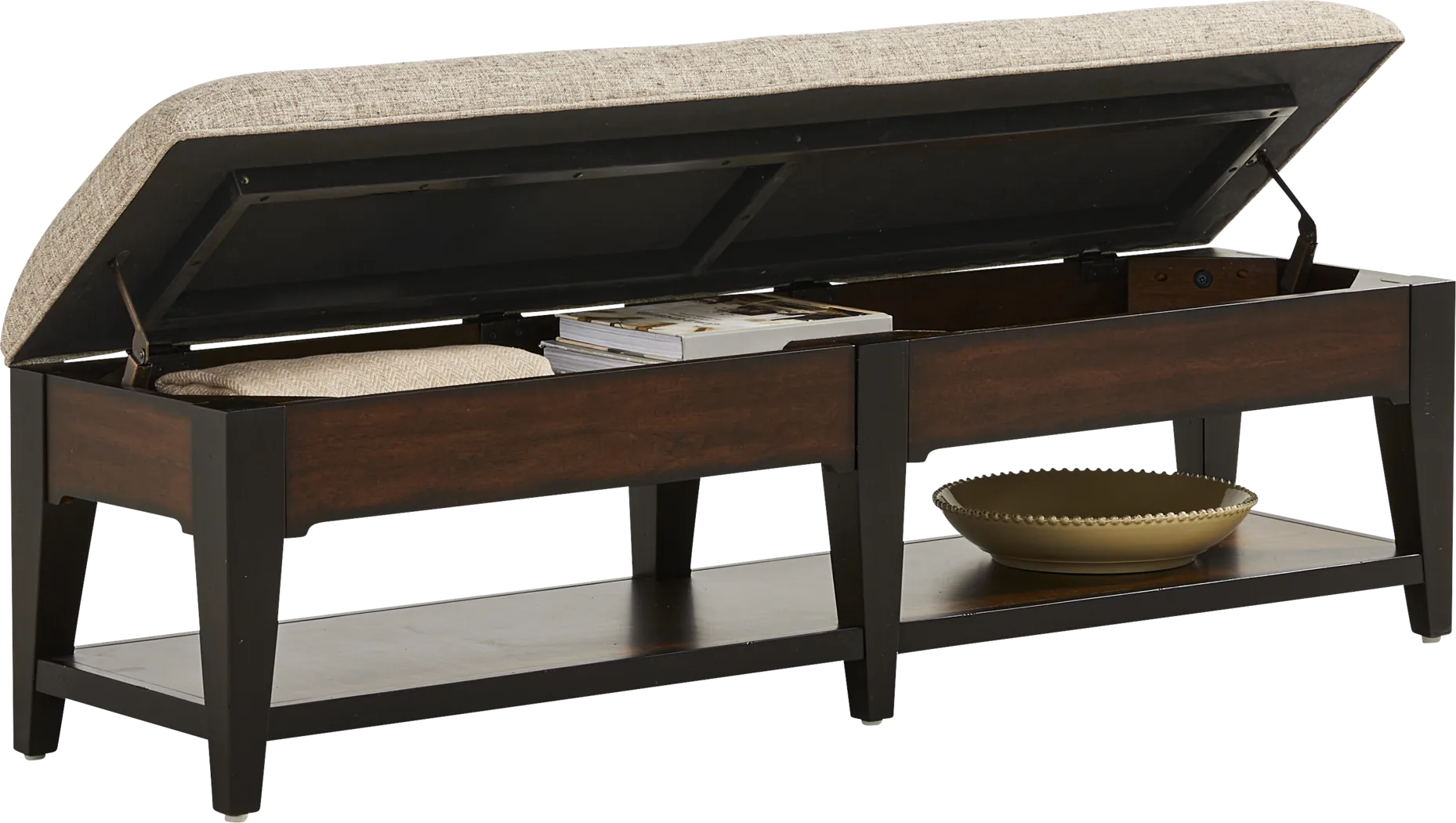 Northbrook Brown Cherry Upholstered Storage Bench - Thumbnail - Image 2