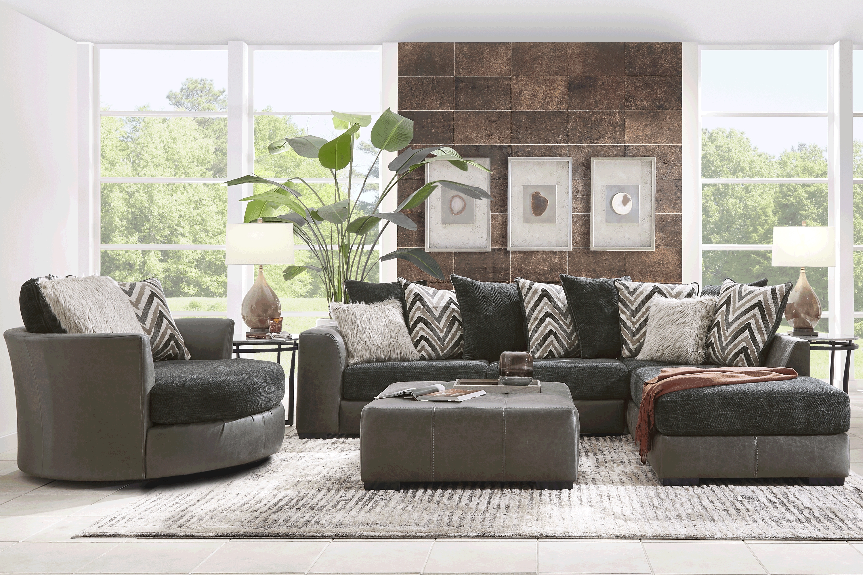 Novelia Black 5 Pc Sectional Living Room - Thumbnail - Image 1