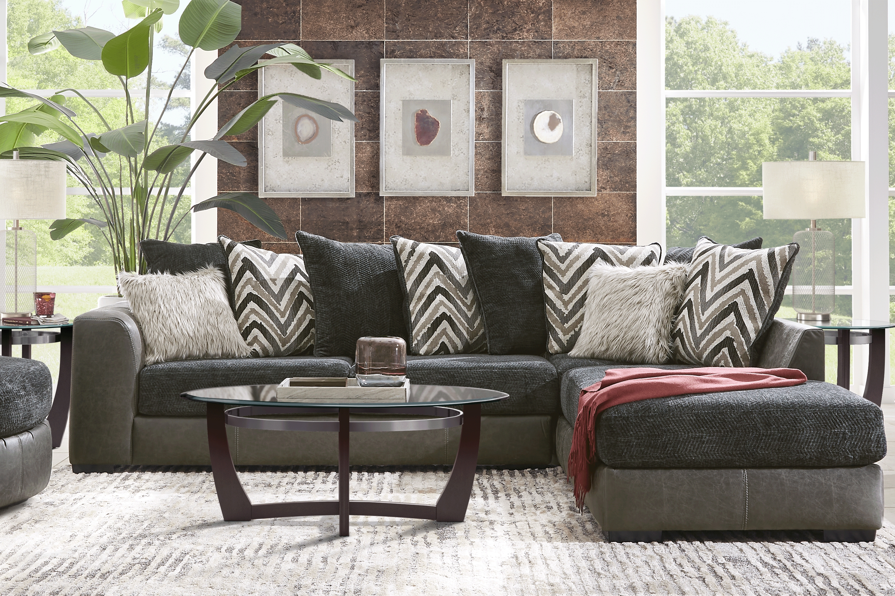 Novelia Black 5 Pc Sectional Living Room - Thumbnail - Image 1