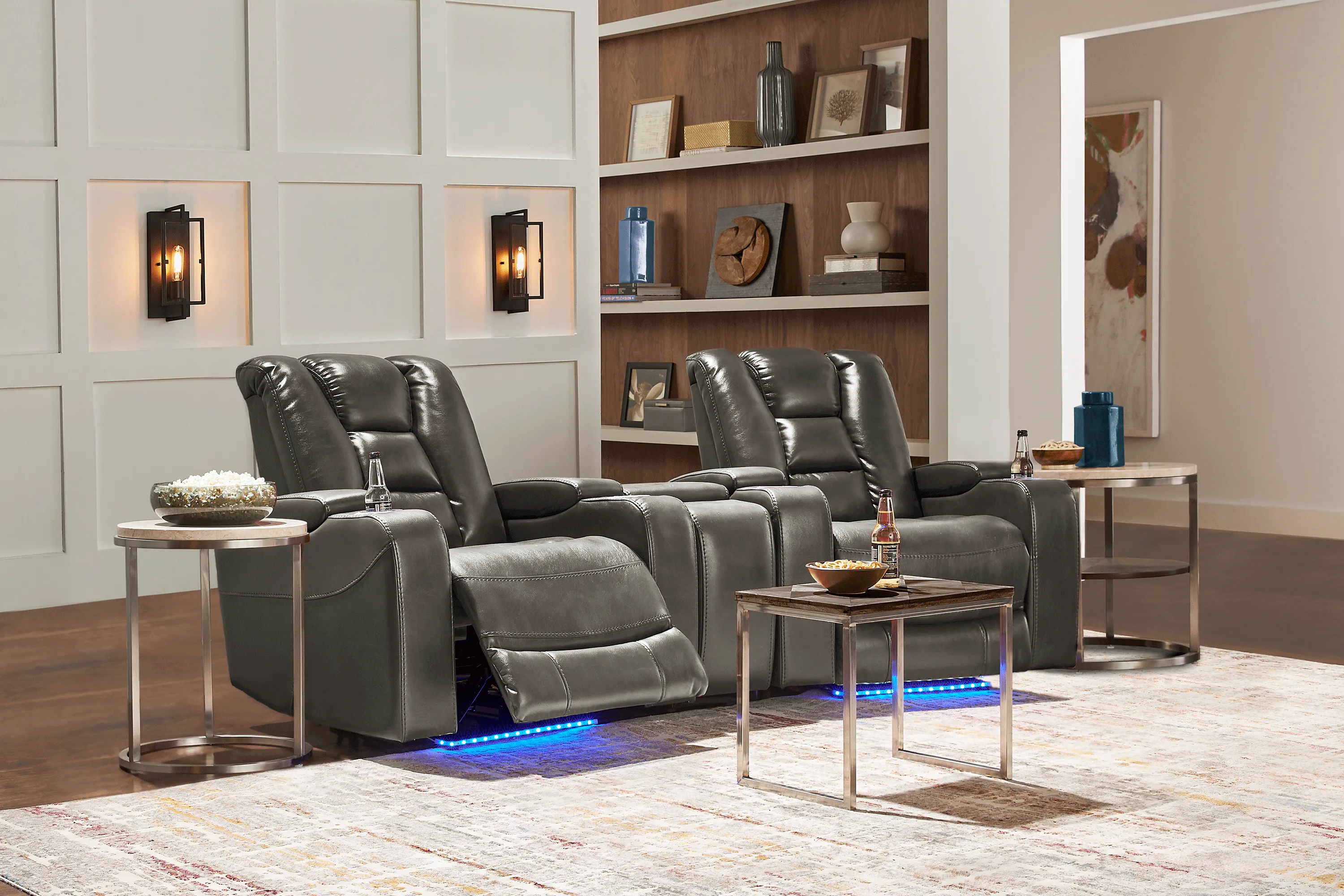 Novi Gray 6 Pc Dual Power Reclining Home Theater Sectional Living Room - Thumbnail - Image 1