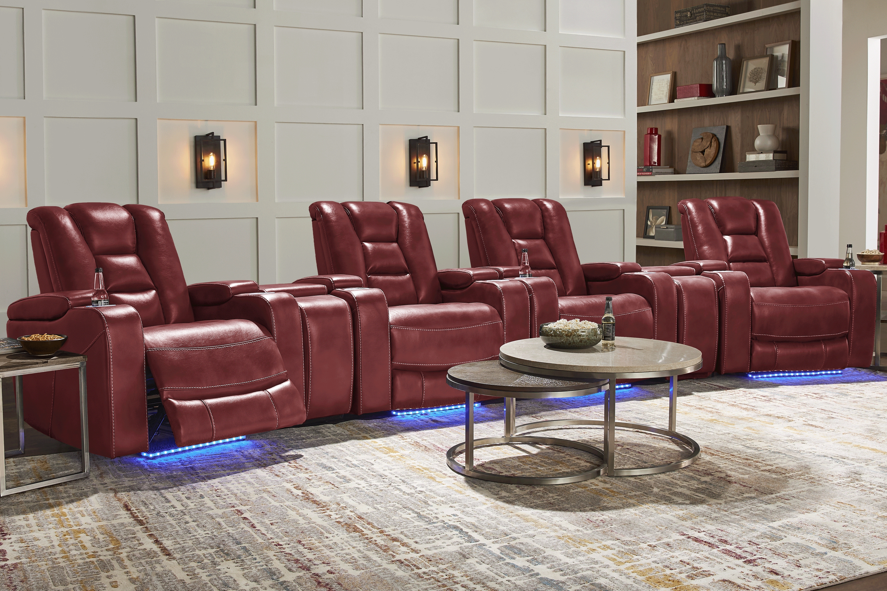 Novi Red 7 Pc Dual Power Reclining Home Theater Sectional - Thumbnail - Image 2