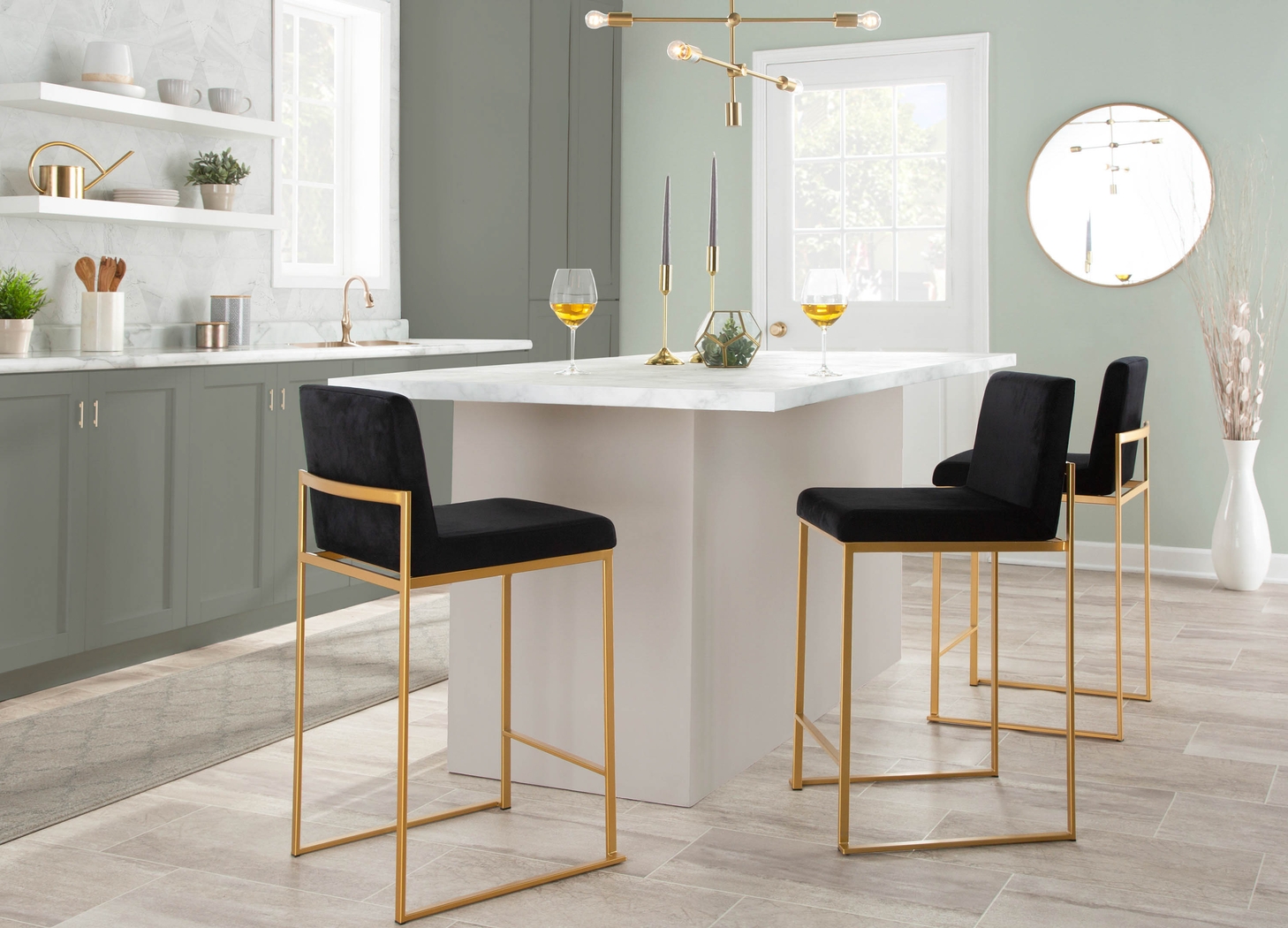 Nowotny Black Gold Velvet Counter Height Stool Set of 2 - Thumbnail - Image 8