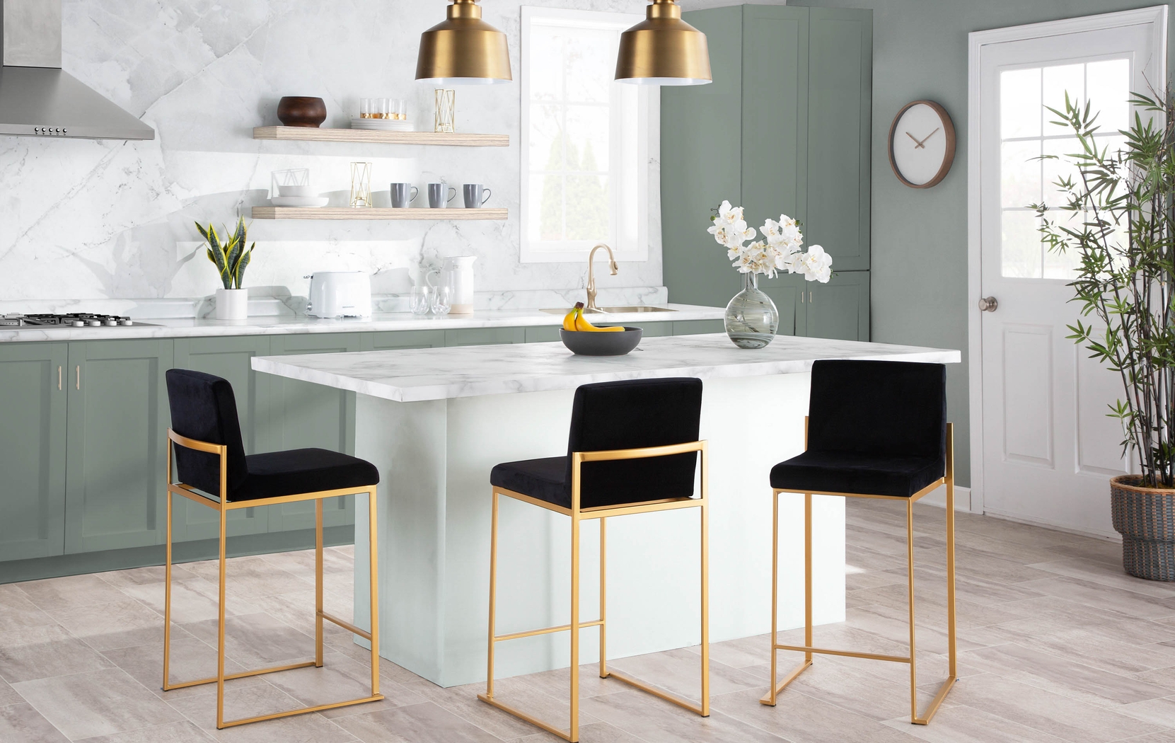 Nowotny Black Gold Velvet Counter Height Stool Set of 2 - Thumbnail - Image 9