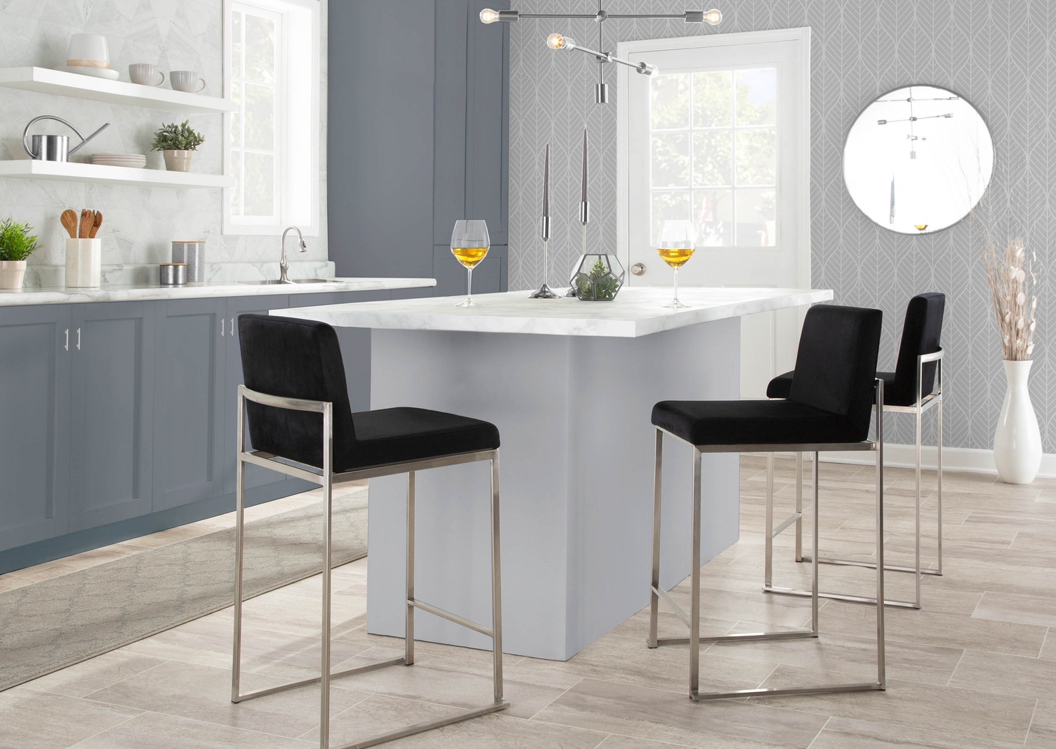 Nowotny Black Silver Velvet Counter Height Stool Set of 2 - Thumbnail - Image 8