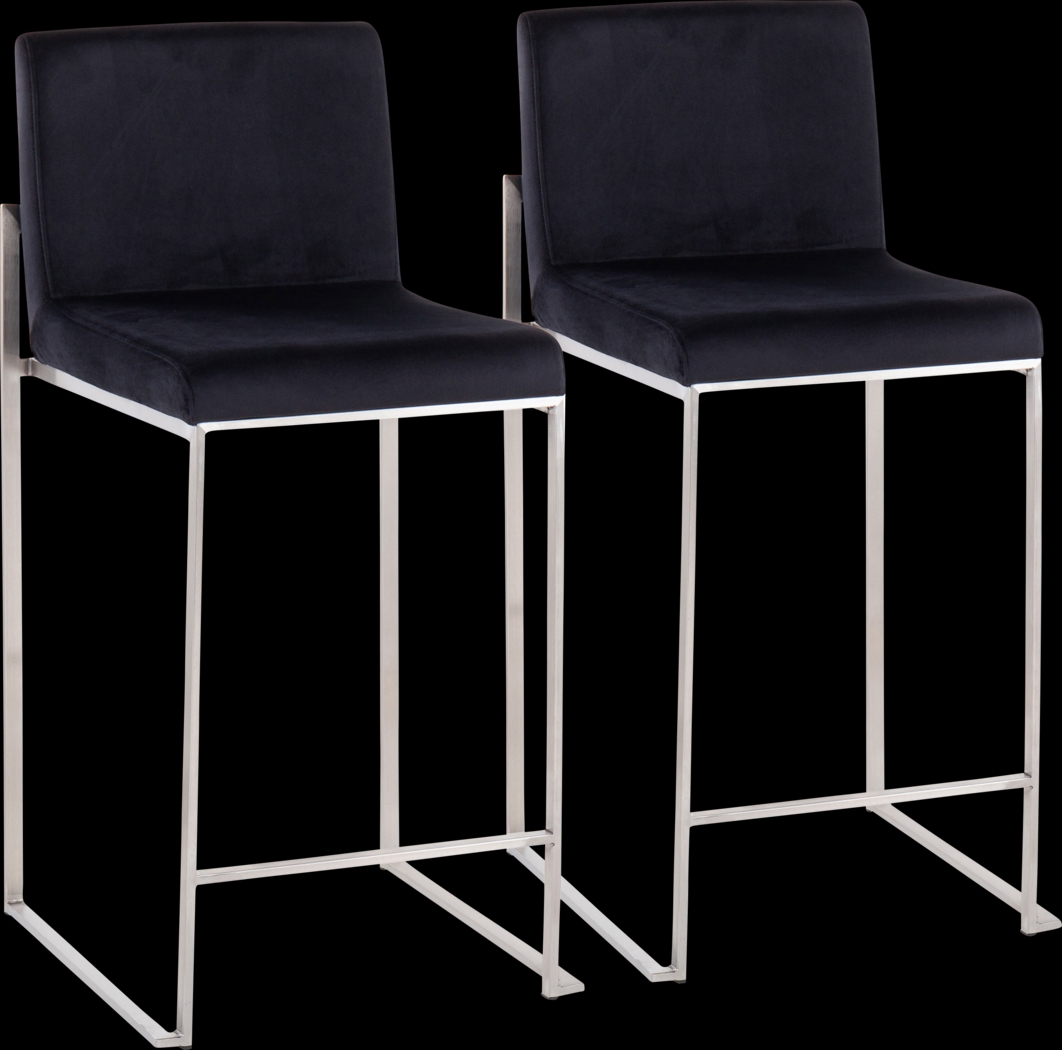Nowotny Black Silver Velvet Counter Height Stool Set of 2 - Thumbnail - Image 1
