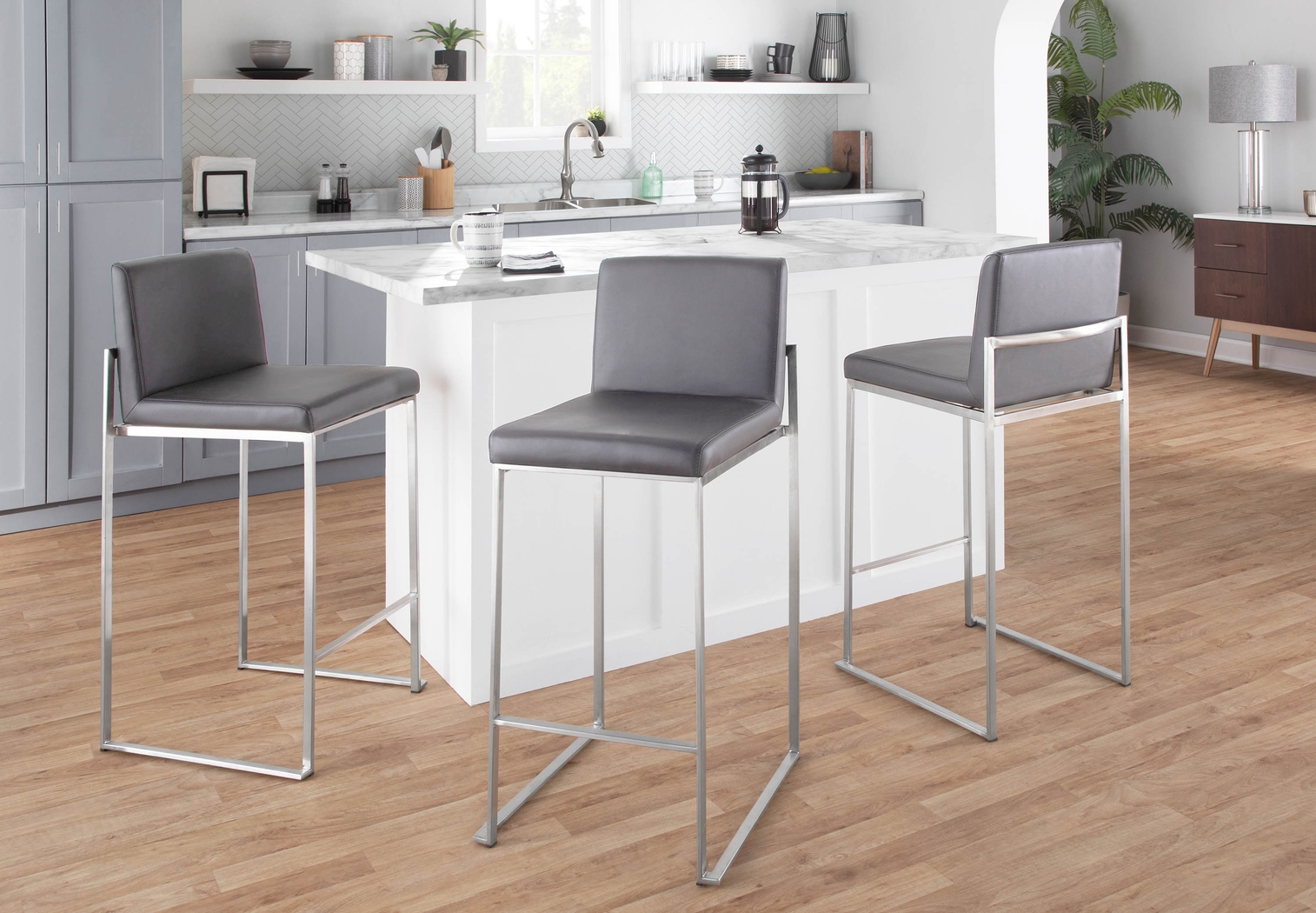 Nowotny Gray Silver Counter Height Stool Set of 2 - Thumbnail - Image 8