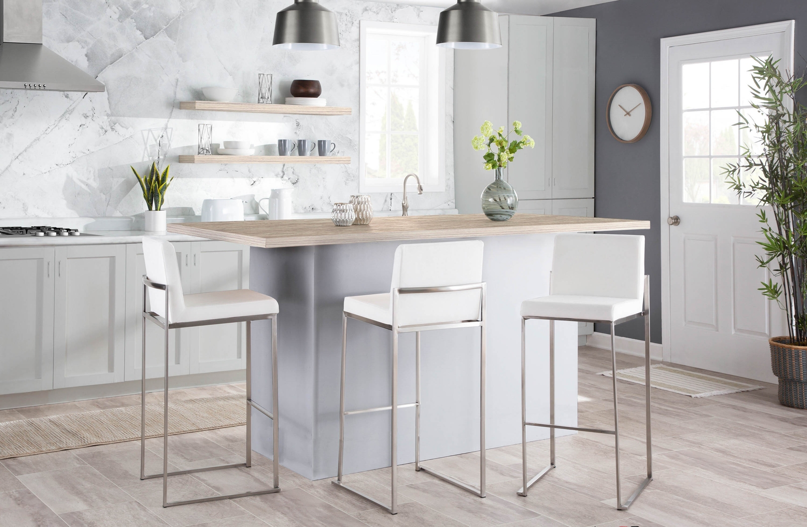 Nowotny IV White Barstool, Set of 3 - Thumbnail - Image 2