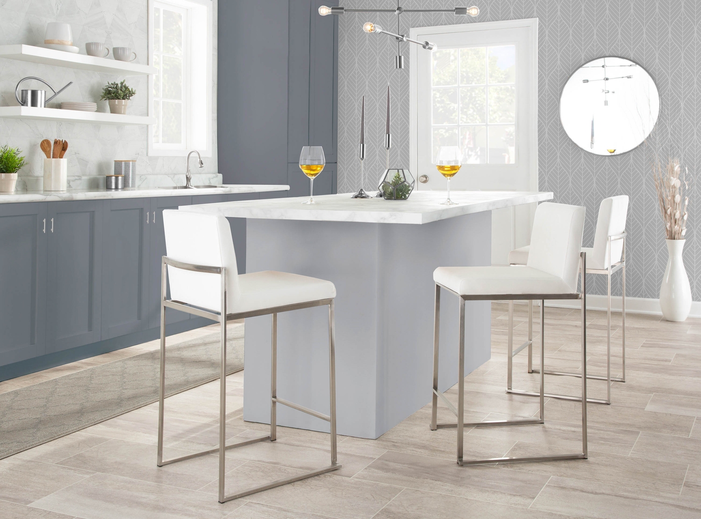 Nowotny IV White Counter Height Stool, Set of 3 - Thumbnail - Image 2