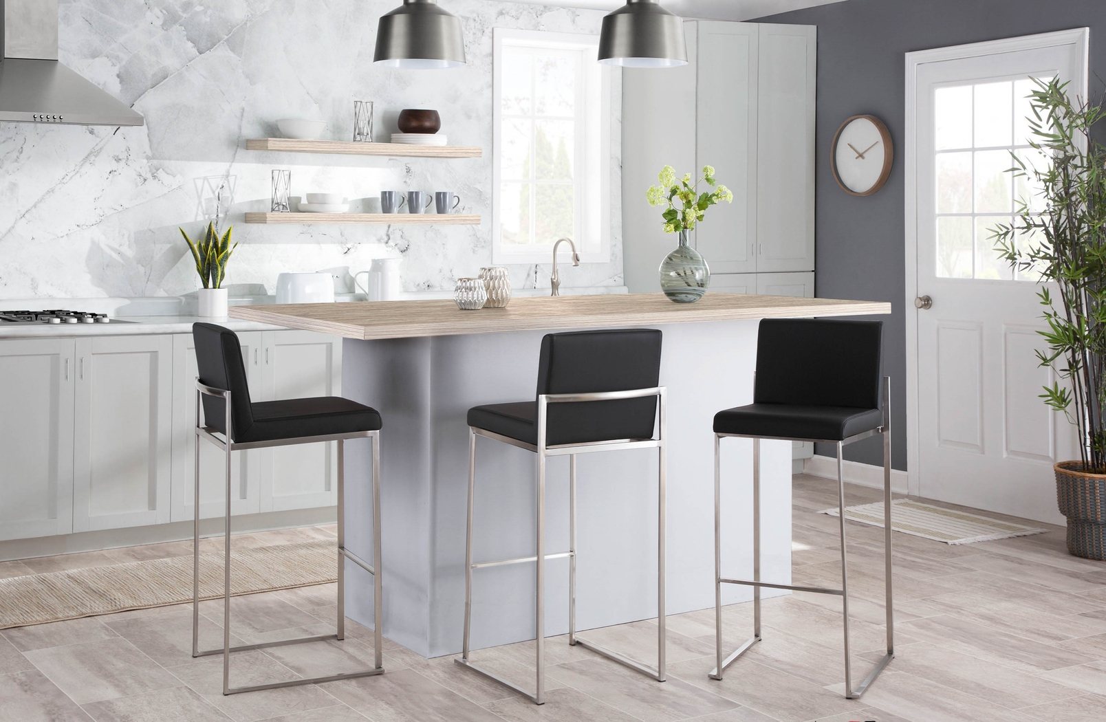 Nowotny V Black Barstool, Set of 3 - Thumbnail - Image 2