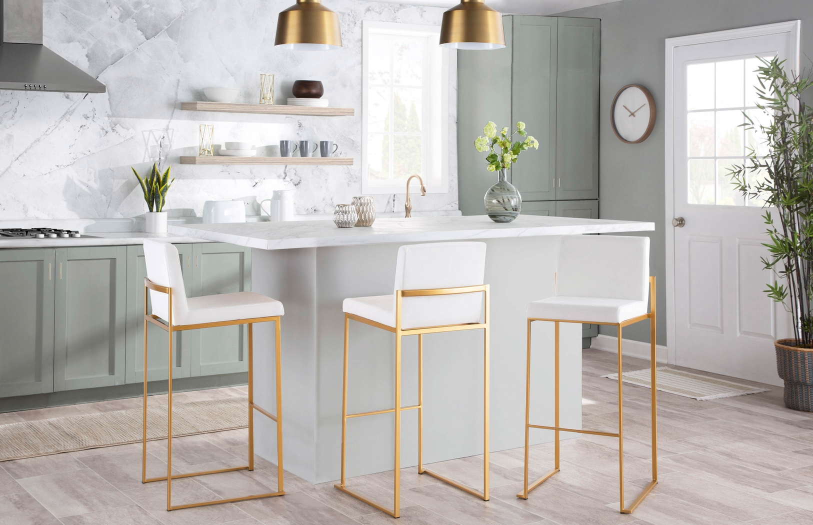 Nowotny White Gold Velvet Barstool Set of 2 - Thumbnail - Image 8