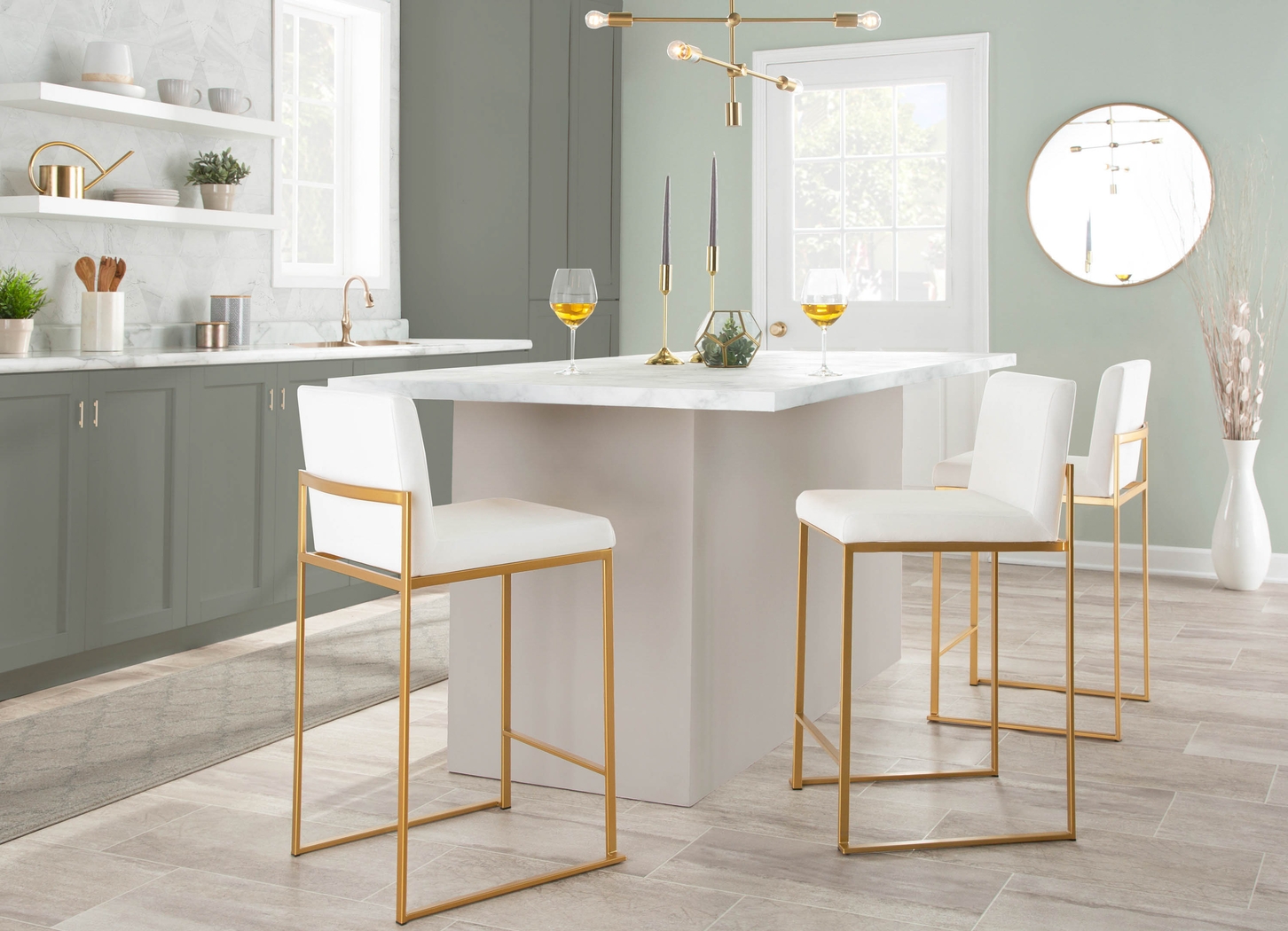 Nowotny White Gold Velvet Counter Height Stool Set of 2 - Thumbnail - Image 8