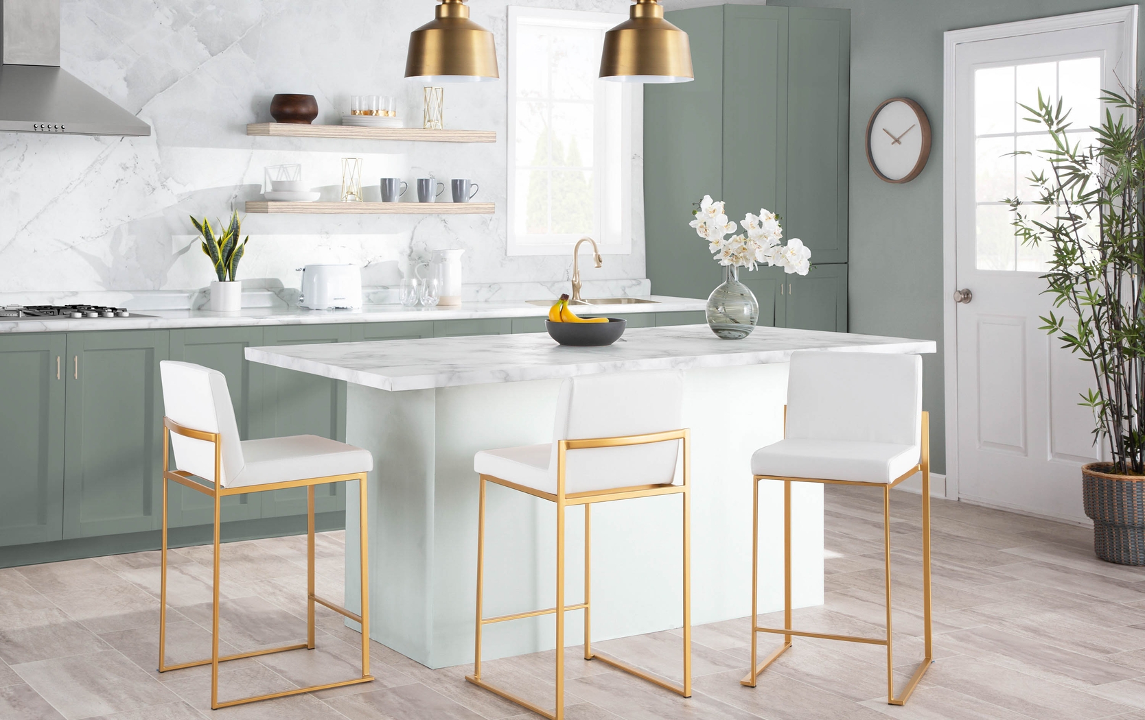 Nowotny White Gold Velvet Counter Height Stool Set of 2 - Thumbnail - Image 9