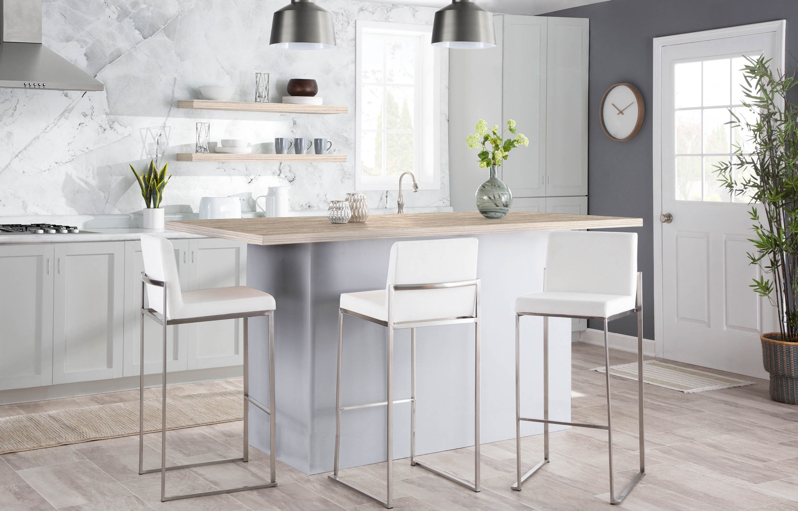 Nowotny White Silver Barstool Set of 2 - Thumbnail - Image 8