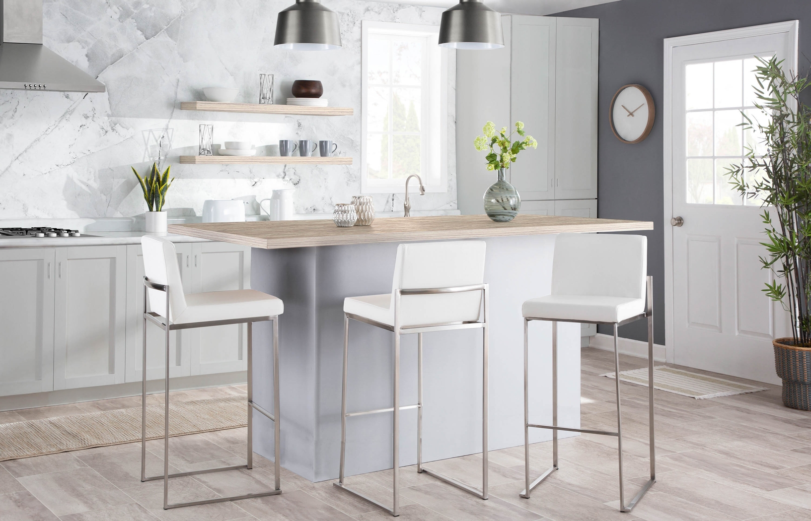 Nowotny White Silver Barstool Set of 2 - Thumbnail - Image 8