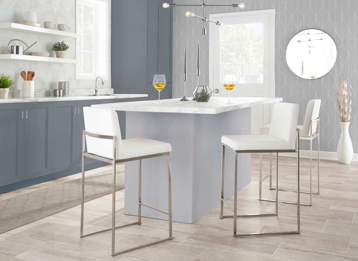 Nowotny White Silver Counter Height Stool Set of 2 - Thumbnail - Image 8