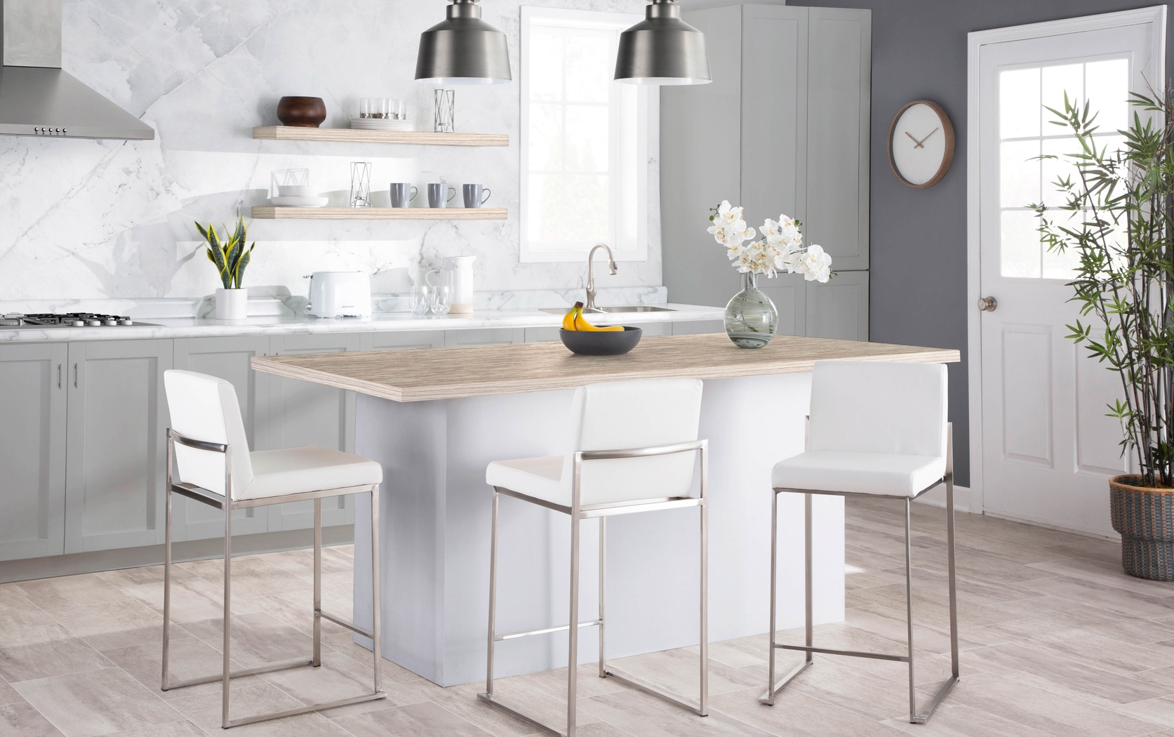 Nowotny White Silver Counter Height Stool Set of 2 - Thumbnail - Image 9