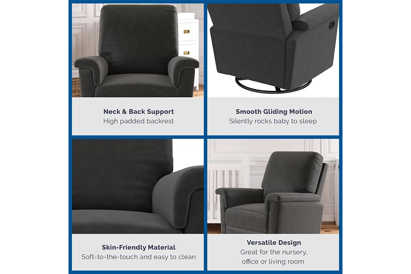 Nursery Diodi Black Swivel Recliner - Thumbnail - Image 3