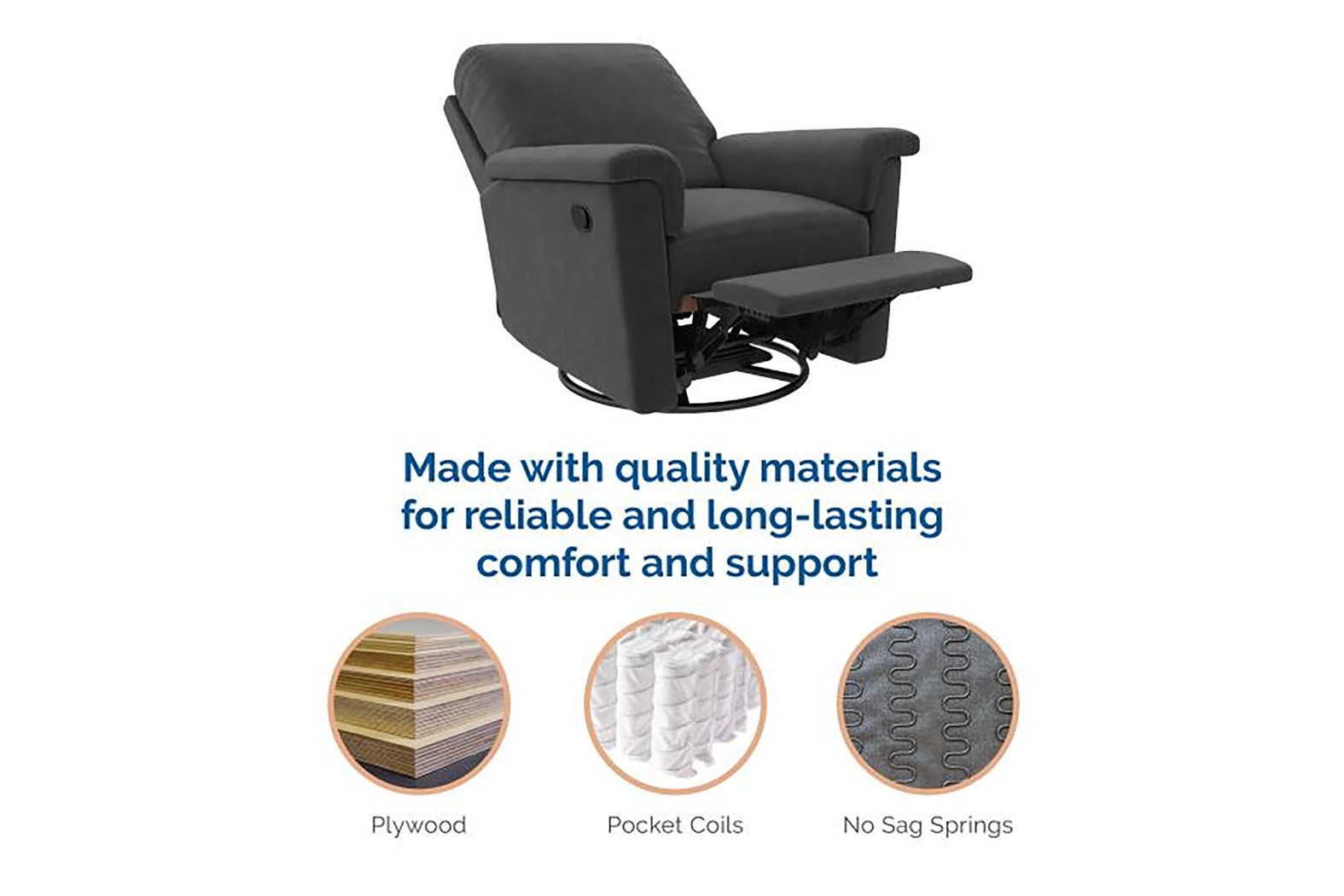 Nursery Diodi Black Swivel Recliner - Thumbnail - Image 5